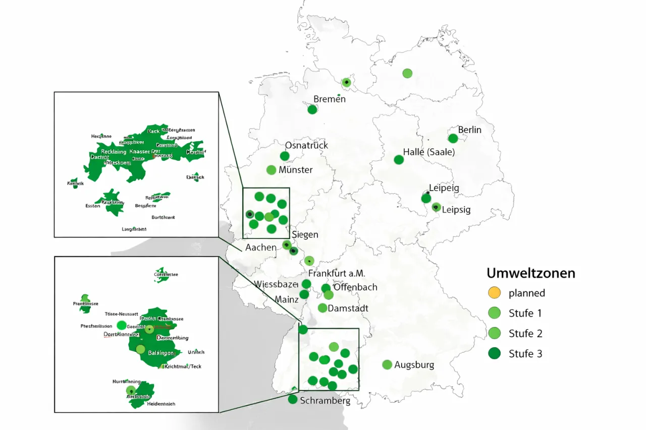 Umweltzone Duitsland - kaart met Duitse steden